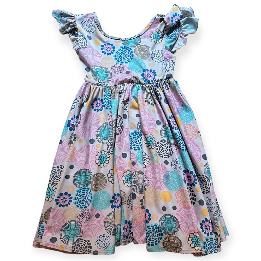 Dot Dot Smile Girls 5/6 Floral Patterned Dress Fluttery Sleeves Flowy Skirt - Picture 2 of 10